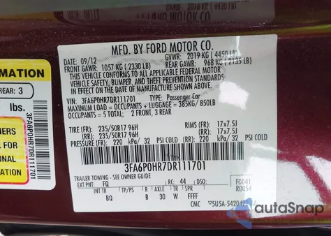 2013 Ford Fusion Se from USA, damaged, VIN 3FA6P0HR7DR111701